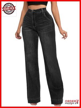 Wide Leg High Waisted Stretchy Straight Jeans Polyester Spandex